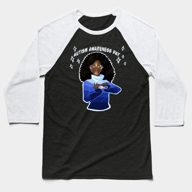 Black Girl Autism Awareness Day Baseball T-Shirt by Ebony Rose 